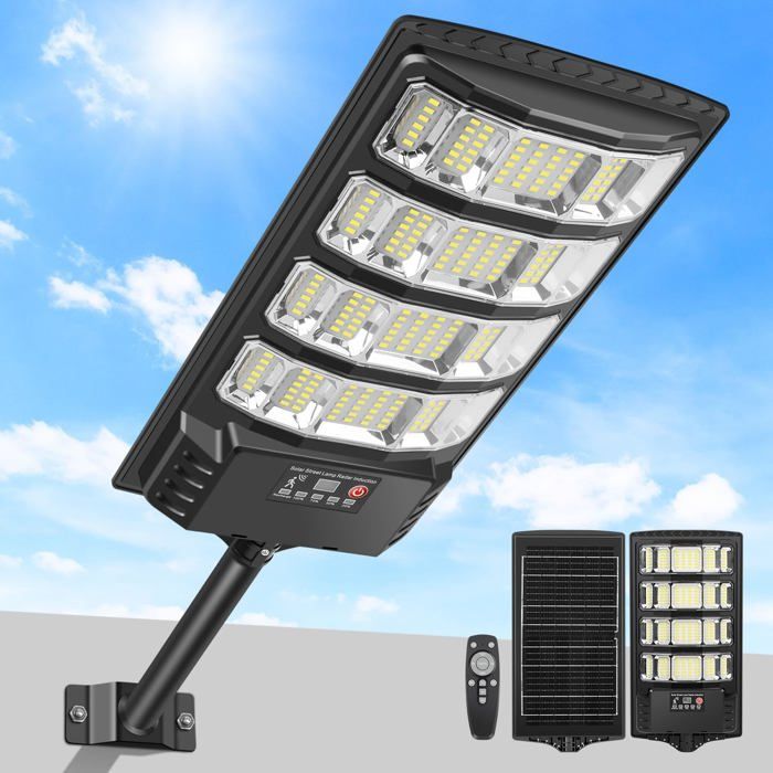Lampadaire Solaire Exterieur 6500K Projecteur LED Detection Mouvement Telecommande IP65 Etanche Spot Eclairage Jardin 1 Piece