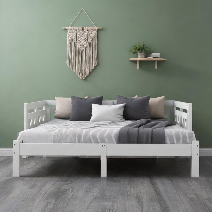 Lit gigogne blanc en pin massif avec couchage supplémentaire forme cœur 90x200 cm extensible jusqu’à 187 cm