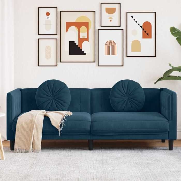 Sofa intérieure moderne vidaXL Canapé avec coussins 3 places bleu velours(2331）