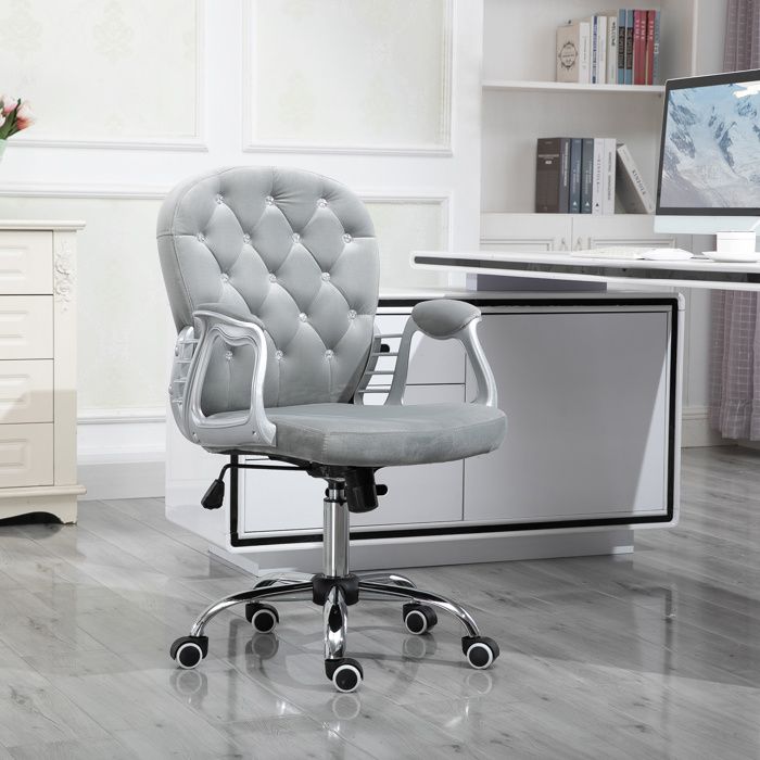 Chaise de bureau - 59 5 x 60 5 x 93-103 cm - Velours gris - Hauteur réglable 49-58 cm - Dossier inclinable accoudoirs Chaise de bureau - 59 5 x 60 5 x 93-103 cm - Velours gris - Hauteur réglable 49-58 cm - Dossier inclinable accoudoirs