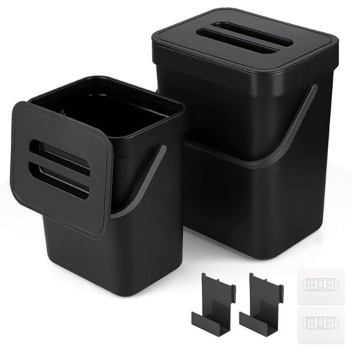 Poubelle compost5L+3L suspendue organique noir cuisine