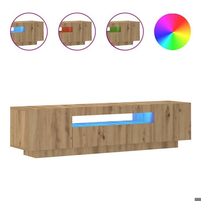 Luxe&Mode Meuble TV avec lumières LED chêne artisanal bois dingénierie 2 ans garantie LV17069