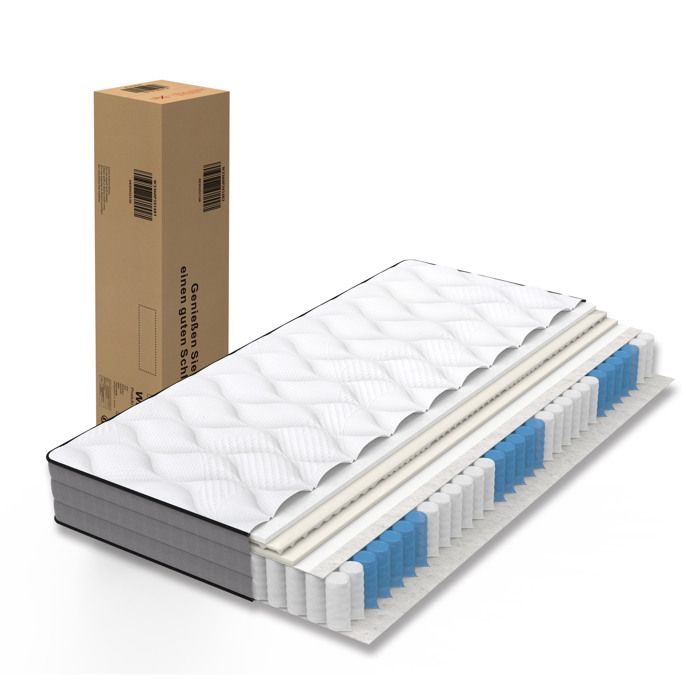 WOVREO Matelas à ressorts ensachés 140x200 cm H3 20 cm 7 zones Lyocell 1000 ressorts blanc gris