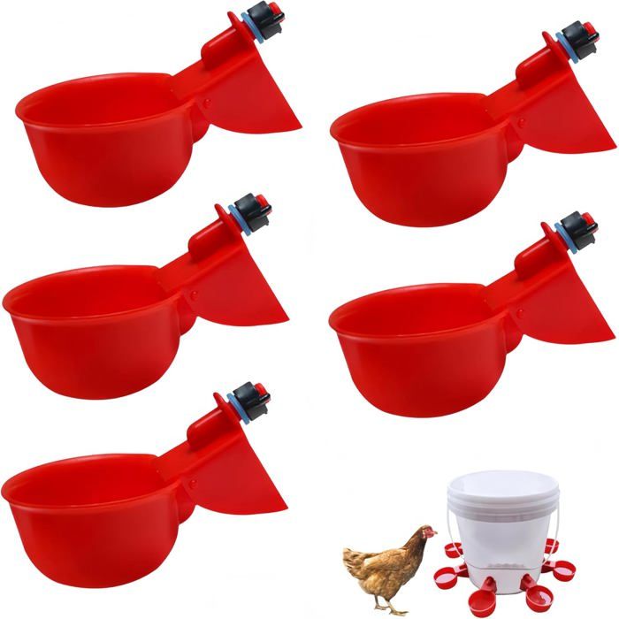 Abreuvoir Automatique Anti-Fuite Pour Volailles Lot De 5 Mangeoires Et Buveaux Rouges Pour Poules Canards Oies Et Lapins