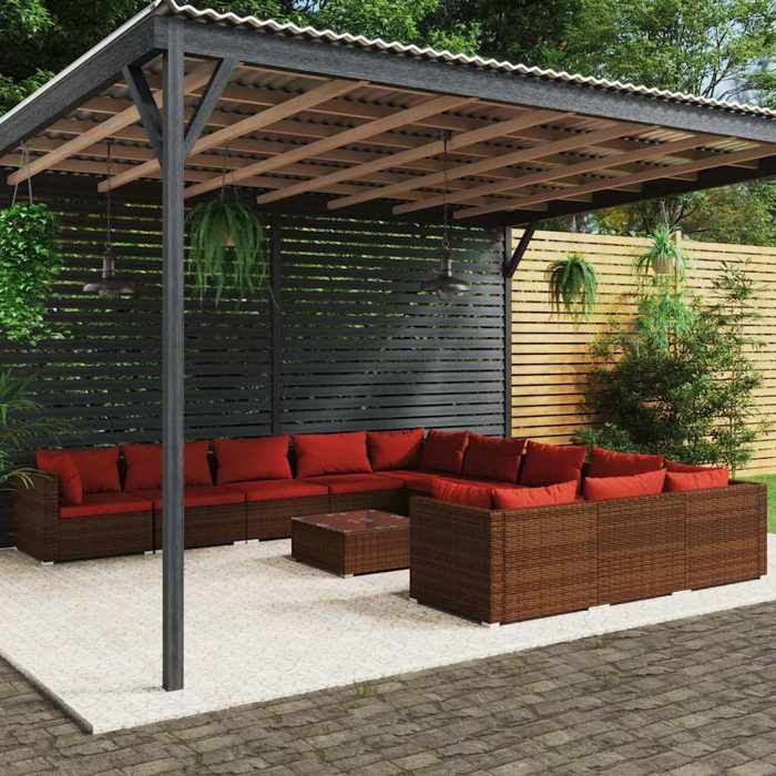 Maison Exclusive - Salon de jardin 12 pcs avec coussins Résine tressée Marron