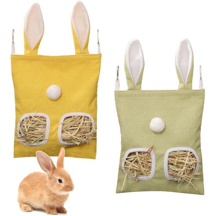 Sac à foin pour lapins distributeur de foin 3/2 automatique suspendu avec 2 fenêtres pour petits animaux lapins chinchi