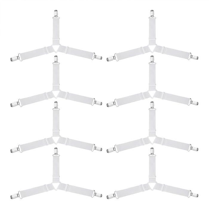 8 PCS Attache Drap Housse Régble Avec Pinces Métalliques Éstiques Ajustables Sangle Drap Housse Bettkenspanner Tendeurs