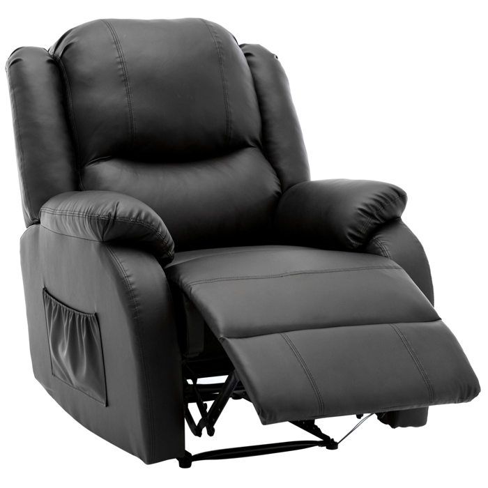 Fauteuil relax manuel – fauteuil TV 1 place en PU noir avec repose-pieds et poche latérale