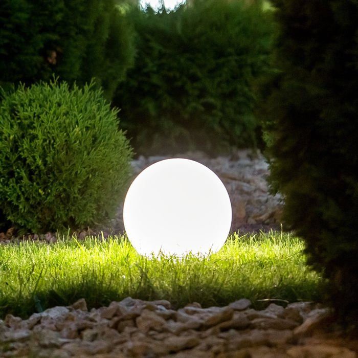 P207ILO225 Boule lumineuse jardin LED RGB lumière blanche multicolore capteur crépusculaire alimentation solaire piquet 25 cm