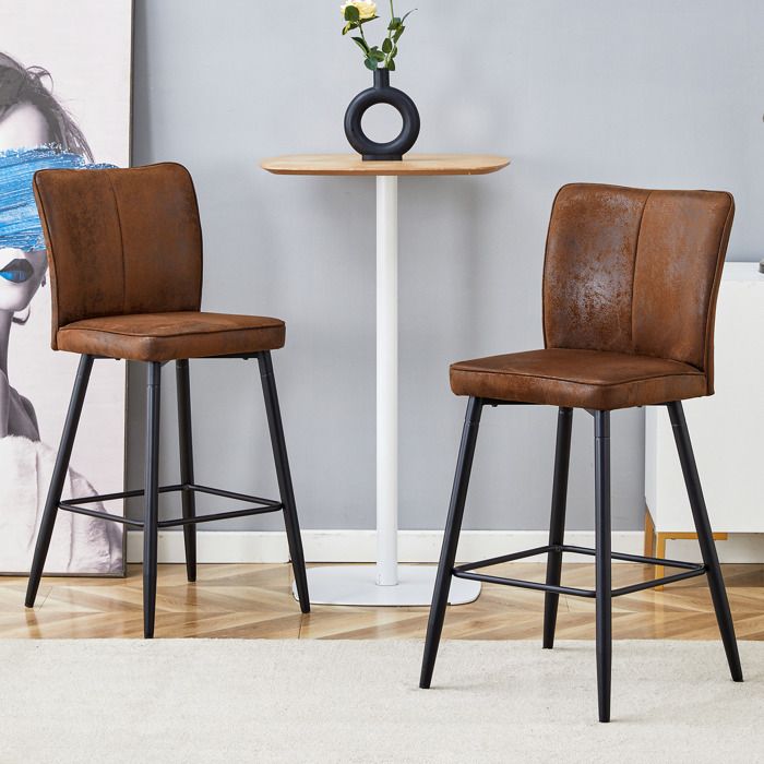Lot de 2 tabourets de bar marron et noir hauteur 101 cm tissu et métal avec dossier