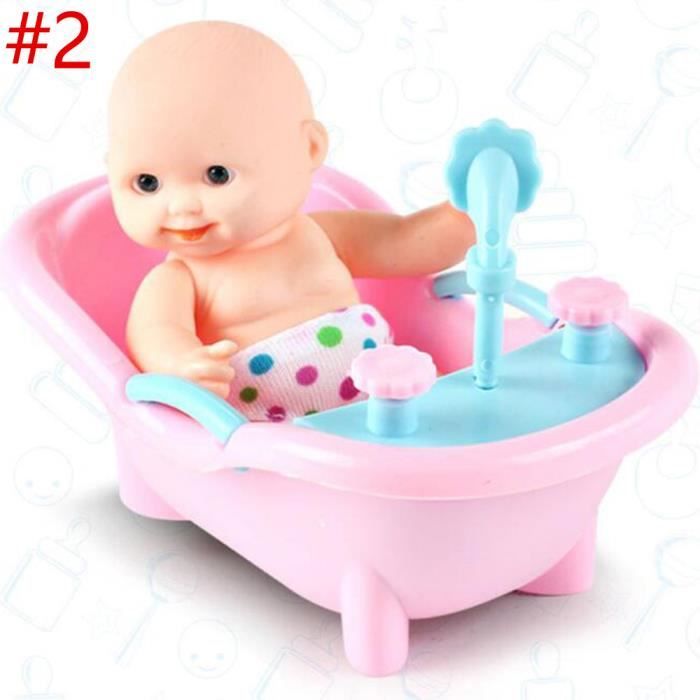 Poupée Bébé Baignoire Bain Nouveauné en Plastique Jouet Poupon Jeu Dîette Cadeau Enfant