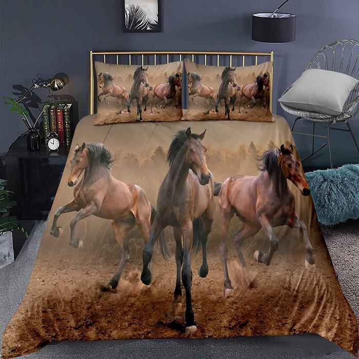 Housse De Couette Microfibre Motif Cabane Et Sapin De Noël - Tailles 140x200 à 260x240 Cm - Inclut 2 Taies D'oreiller - Crème