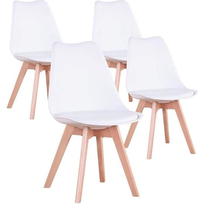 Chaises Scandinaves Blanches Lorenzo - Chaise de salle à Manger Design en  Similicuir et Bois Massif - Cdiscount Maison