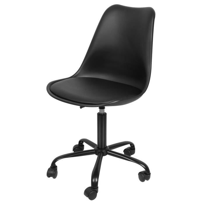 Viyiduo CHAISE DE BUREAU Chaise de bureau sur roulettes (1 chaise) Dossier en plastique pp noir + coussin dassise en polyuréthane