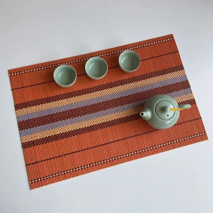 Lot De 6 Sets De Table En Rabane Tissés Main + Chemin De Table Framboise - Madagascar