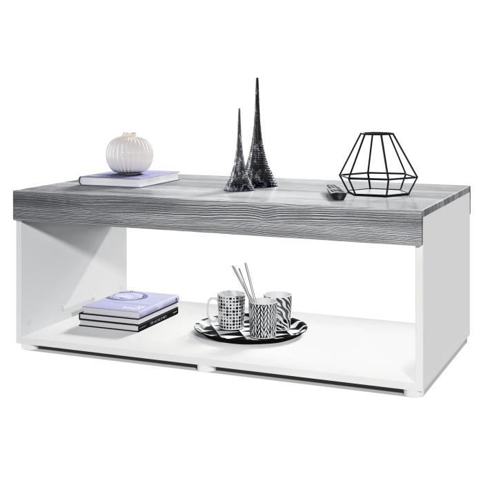 Vladon Table basse de salon Pure avec deux grandes étagères corps en blanc mat - plateau et bordures et plateau supérieur en Avola Vladon Table basse de salon Pure avec deux grandes étagères corps en blanc mat - plateau et bordures et plateau supérieur en Avola