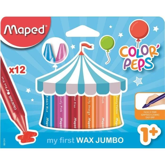 Janod Jumbo – 12 Crayons De Cire Géants Forme Triangulaire – Dès 12 Mois – Boîte Réutilisable – Premiers Dessins Faciles Et Propres