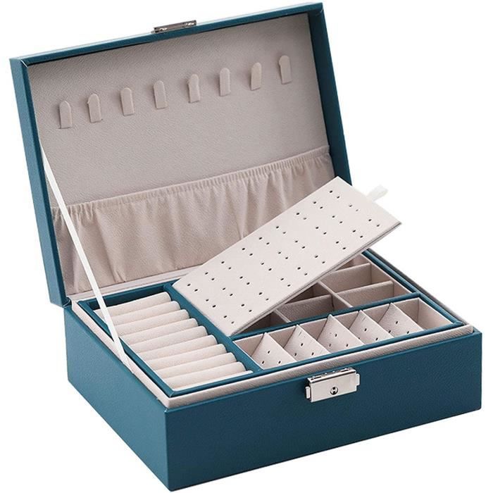 Boîte à Bijoux Leerweii 2 Étages - Organisateur Cuir Synthétique Avec Verrou