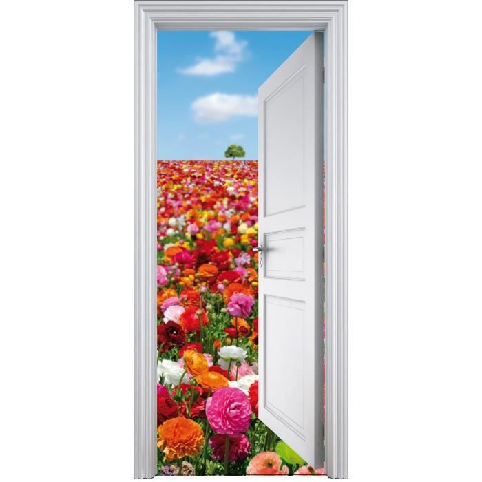 Sticker mural Trompe l'Oeil - Autocollant Porte Vieux Bois - Stickers