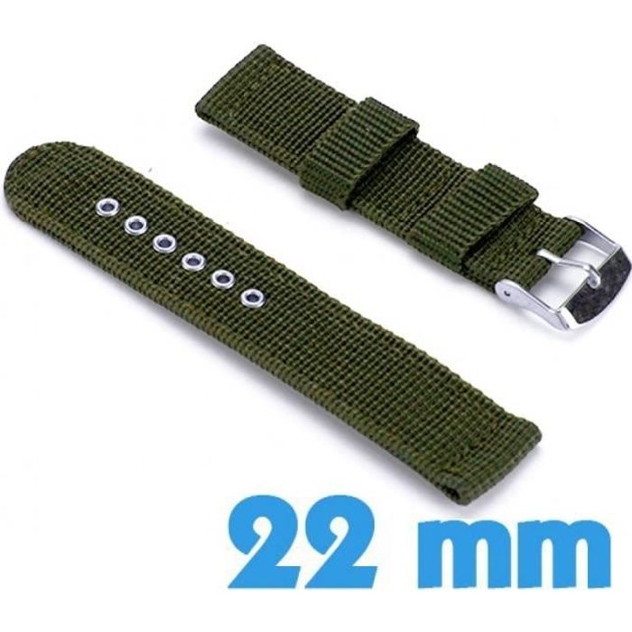 Bracelet de montre 22 mm Vert militaire Nylon 1 Bracelet Montre 22