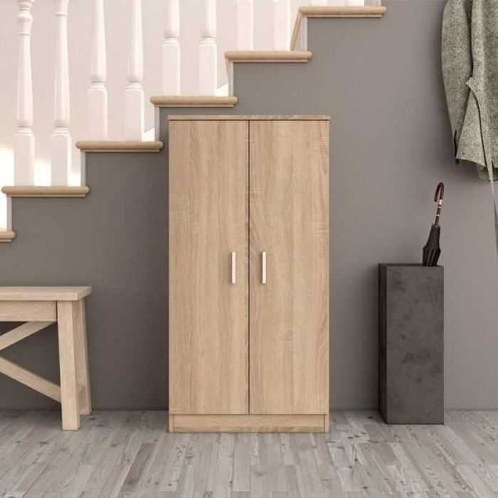 Meuble à chaussure BASICA Chêne clair 2 portes 6 étagères