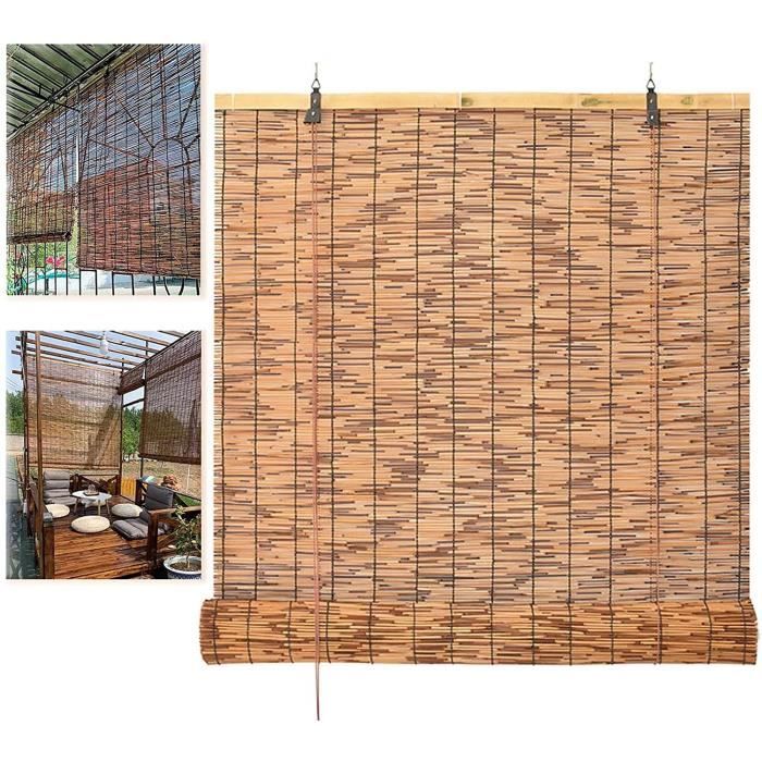 Rideaux en Roseau Naturel Carbonisé,Stores À Rouleau en Bambou TisséÀ