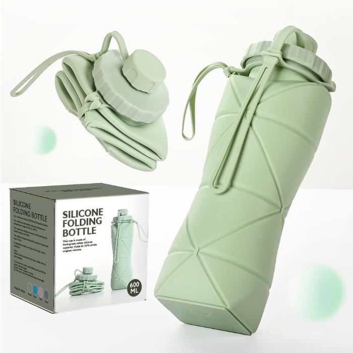 Tasse À Café en Silicone Réutilisable Bouteille d'eau Pliante Tasse De Sport Portable Étanche De Couleur Unie 600Ml