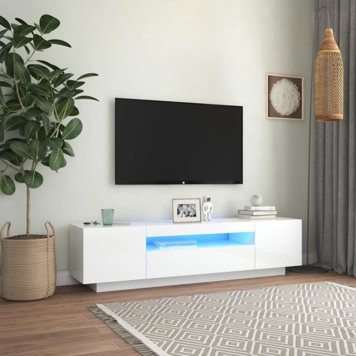 Meuble TV 160 Cm - Buffet Bas 3 Portes Avec étagère, Design Moderne, Couleur Naturel + Blanc, Capacité 60kg, Livré Prêt à Monter