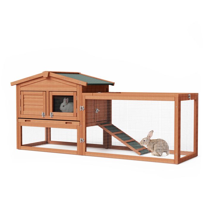 Wiltec Clapier XXL – 1560 x 520 x 680 mm – 2 étages – Toit bitumé – Bois sapin – avec Maisonnette superposée Rampe Enclos et bac a Wiltec Clapier XXL – 1560 x 520 x 680 mm – 2 étages – Toit bitumé – Bois sapin – avec Maisonnette superposée Rampe Enclos et bac a