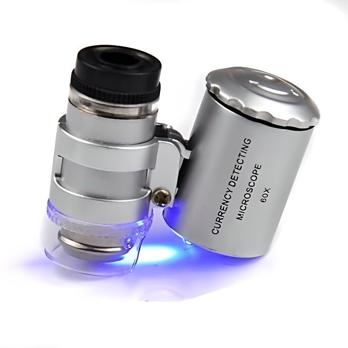 Microscope de plus petit bijoutier 60X 2 LED Mini microscope de poche Loupe bijoutier loupe