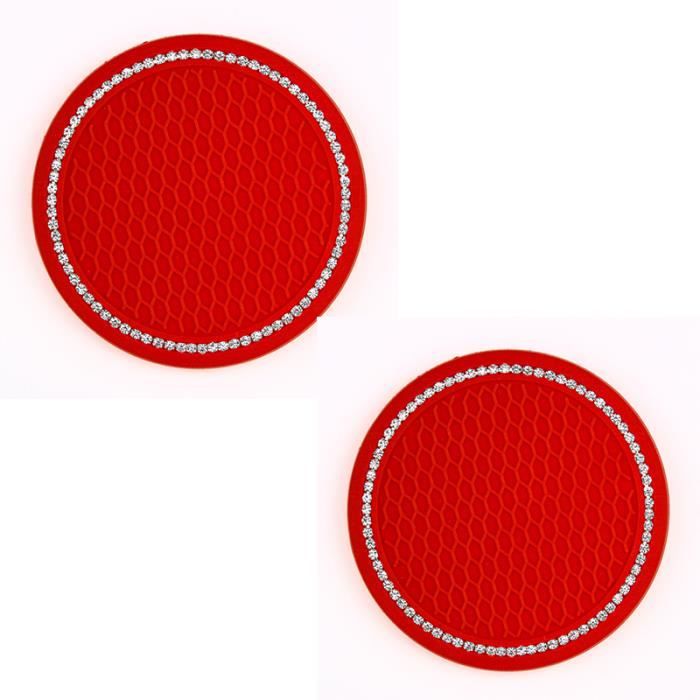 2 Dessous De Verre Voiture Strassés - PVC Souple Antidérapant, Protection Porte-gobelet, Décoration Intérieur Rose - 5