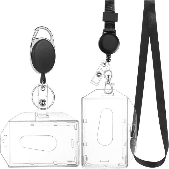 Porte Badge Tour De Cou Cuir PU - 2 Emplacements, Fenêtre Transparente, Pour Employés & Étudiants