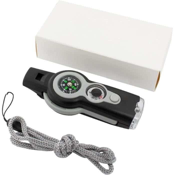 Lot De 2 Sifflets De Camping 7 En 1 – Boussole, Thermomètre, Lampe LED, Loupe, Miroir, Kit De Survie D'urgence