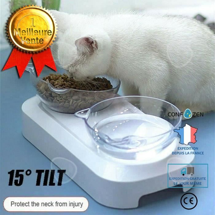 Meilleurs prix pour CONFO Transparent Gamelle Double pour Chien Chat Voyage, Gamelle Plastique Écuelle Chat Chien, Distributeur Éau et Croquette Chat