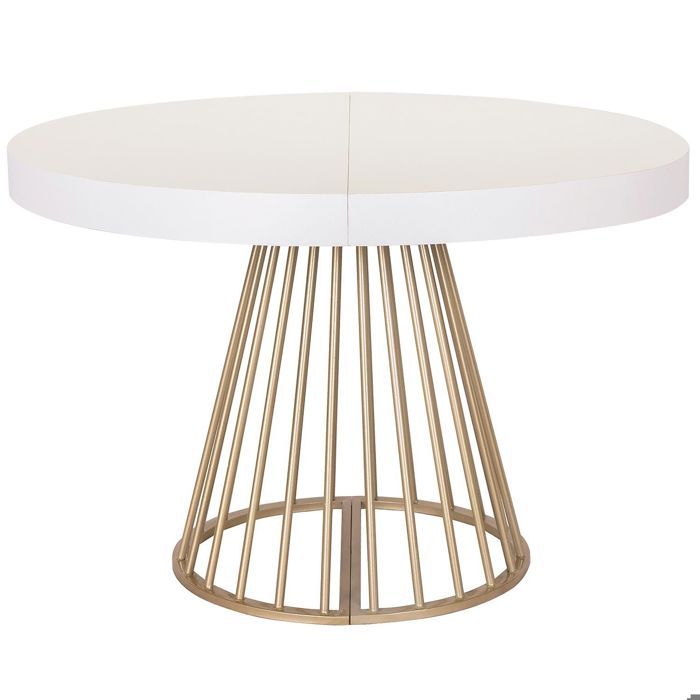 MENZZO Table ronde extensible Soare Blanc pieds Or - table à manger L110 x P110-160-210-260 x H76cm