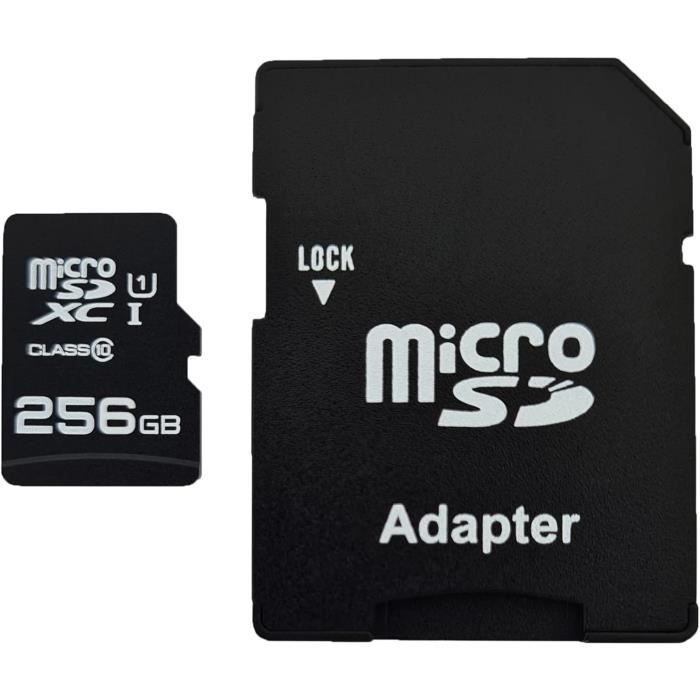Carte Micro SDXC 256 Go + Adaptateur + Lecteur - Pour Drone, Jeux, Caméra