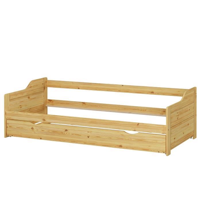 Cadre de lit banquette gigogne pin massif 90x200 avec tiroir sans sommier ni matelas 60.34-09oR Cadre de lit banquette gigogne pin massif 90x200 avec tiroir sans sommier ni matelas 60.34-09oR