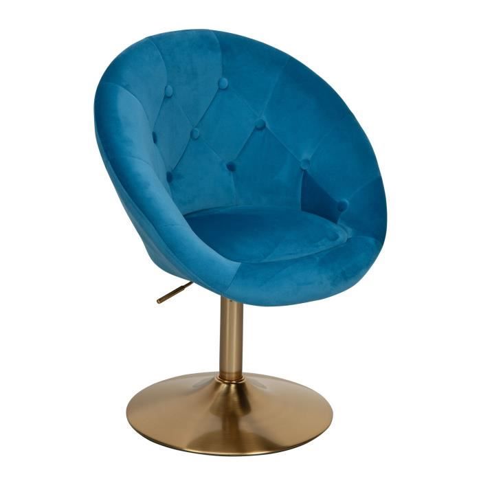 chaise longue en velours finebuy - bleu - fauteuil club ajustable tournante salon rembourré