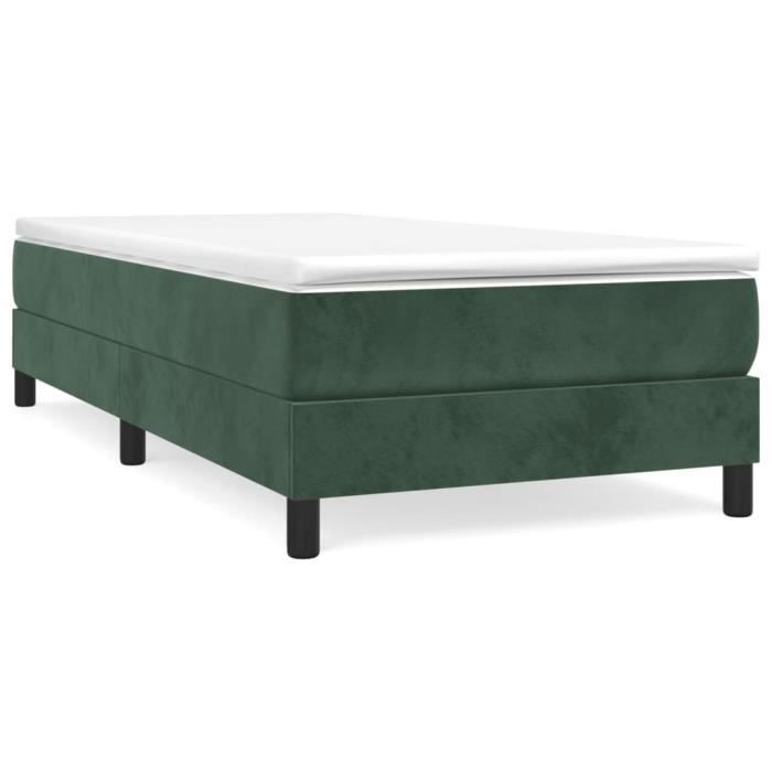 Sommier à ressorts - FYDUN - 80x200 cm - Velours vert foncé - Pieds robustes - Lattes en contreplaqué