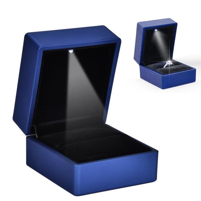 Boîte à Bague LED Lumineuse – Coffret Présentation Anneau – Noir – 6,5x6x5 Cm – Idéal Fiançailles/mariage étui Bijou
