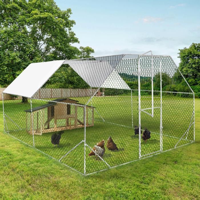 Comparer les prix de IDMARKET Enclos poulailler porte double battant 12 m² PRESTIGE parc grillagé 3x4 M acier galvanisé