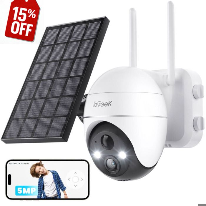 IeGeek 5MP Camera Surveillance WiFi Exterieure sans Fil, Camera Solaire ...