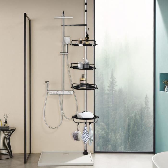 étagère de douche réglable - jeobest - hauteur 105-310cm - noir - inox+pp