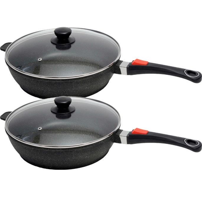 Poêle Antiadhésive En Pierre Home Family - 32 Cm, 2 Poignées, Compatible Toutes Plaques (gaz, Vitrocéramique…)