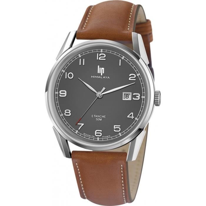 Montre - LIP - Himalaya 40 - Acier - Cuir Marron - Quartz - Etancheité 5 ATM