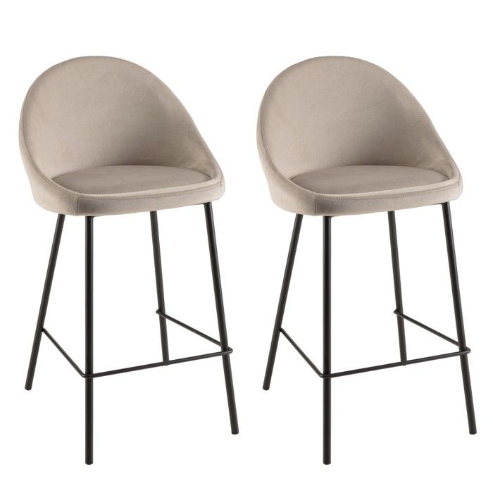 MACABANE TOM - Lot de 2 tabourets bar hauteur 65cm tissu velours chamois MACABANE TOM - Lot de 2 tabourets bar hauteur 65cm tissu velours chamois