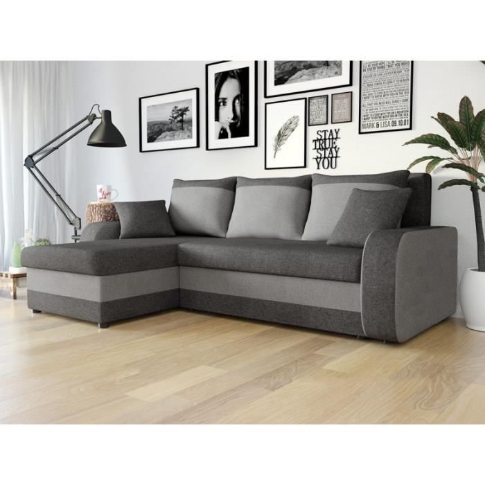 Canapé d'angle convertible KRISTO gris en tissu