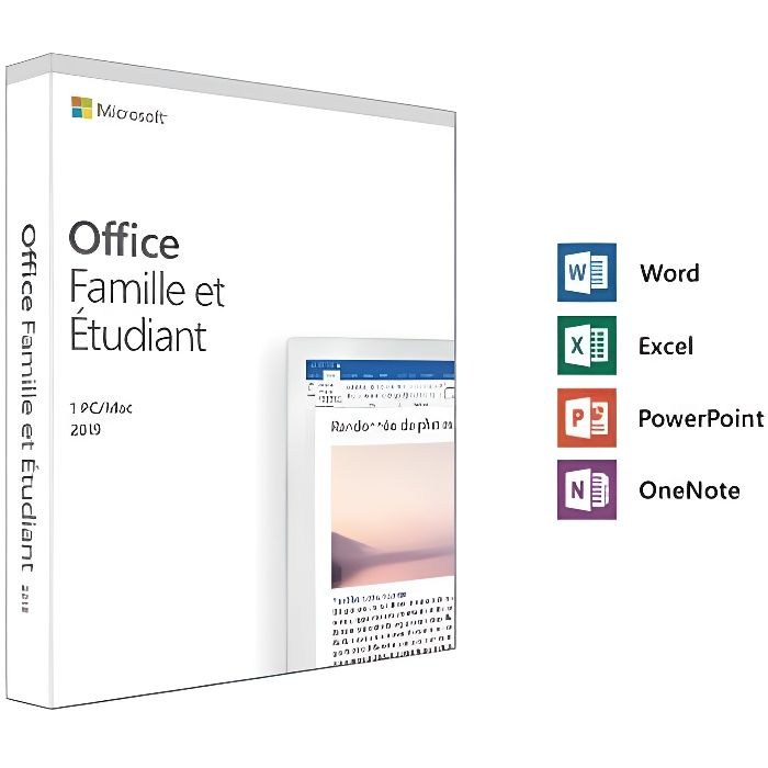 Licence Microsoft Office : Famille et Étudiant 2019