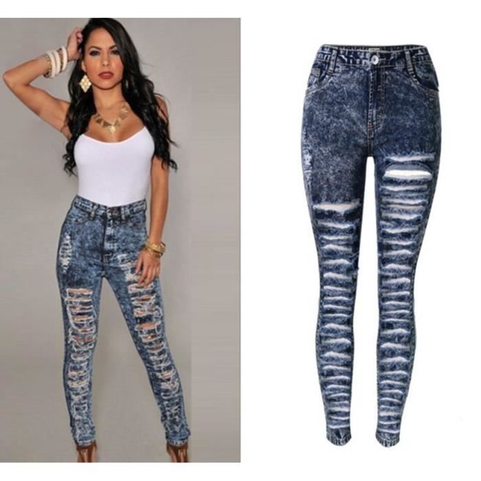 Jeans Gris Jean DÃ©chirÃ© Femme Taille Haute Pantalon Cargo Jean Skinny  Noir DÃ©chirÃ© Pantalon Type Cargo