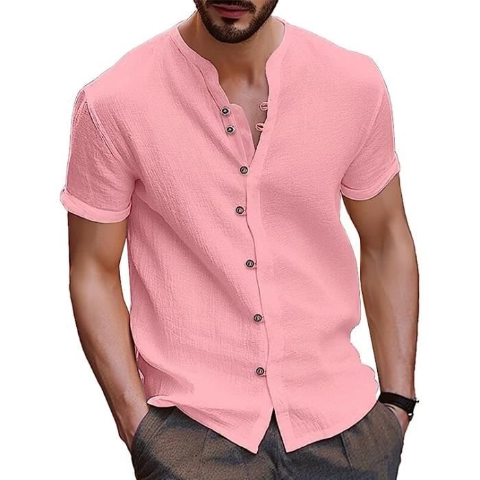 Col Mao Chemise Ete Manche Courte Chemise Manche Courte Homme